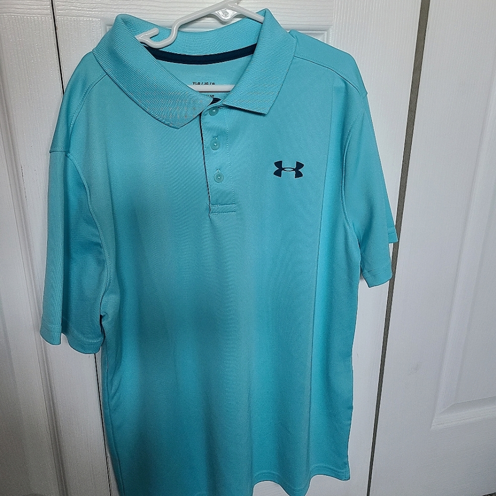 Boy's Under Armour Polo. Teal. Youth Large